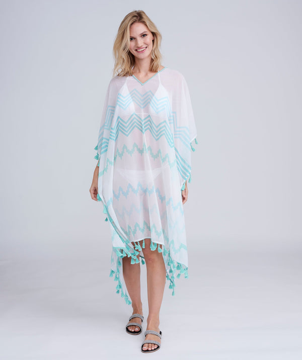 Turquoise Sheer Maxi Coverup with Tassel Trim