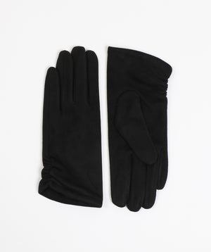 Black Suede Gloves with Signature Soft Lining and Ruched Wrist