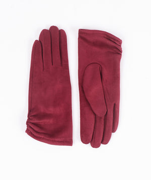 Burgundy Suede Gloves with Signature Soft Lining and Ruched Wrist