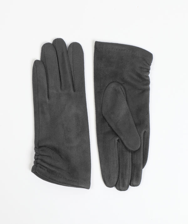 Charcoal Suede Women's Gloves with Ruched Wrist