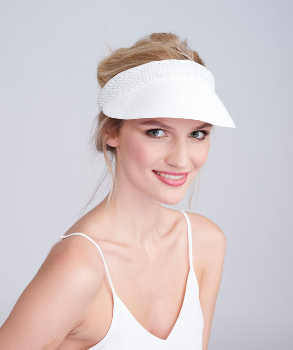 White Diamante Embellished Visor with Elasticated Headband