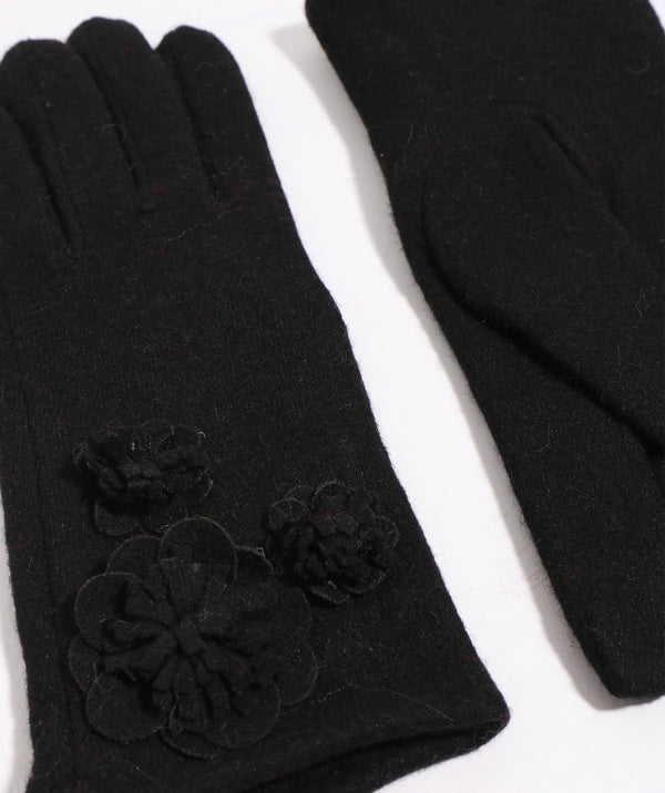 Black Wool Cosy Glove with Floral Motifs