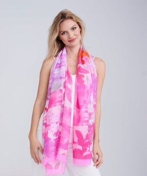 Pink Oblong Scarf with Striking Print and Finished Edging