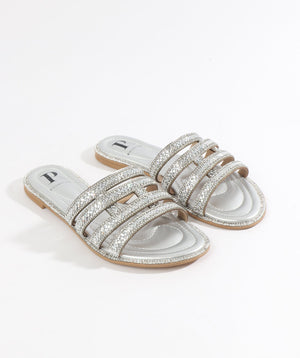 Silver Embellished Slip-on Sandal with Open Toe