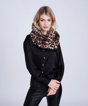 Leopard Print Faux Fur Twist Snood Scarf