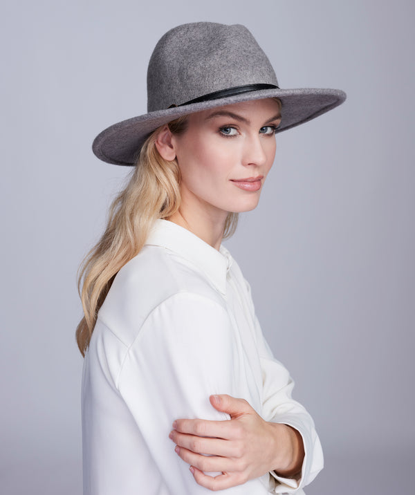 Silver Grey Wool Fedora Hat with PU Belt Band