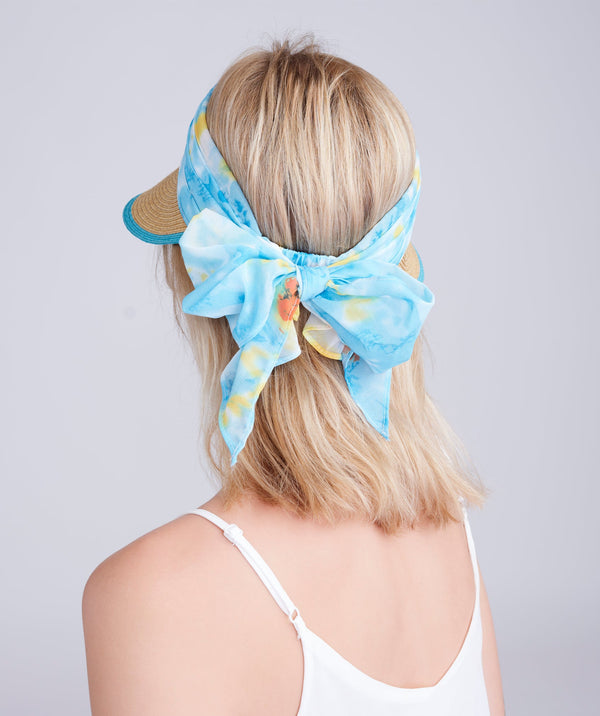 Natural/Turquoise Visor with Chiffon Belt and Elasticated Band