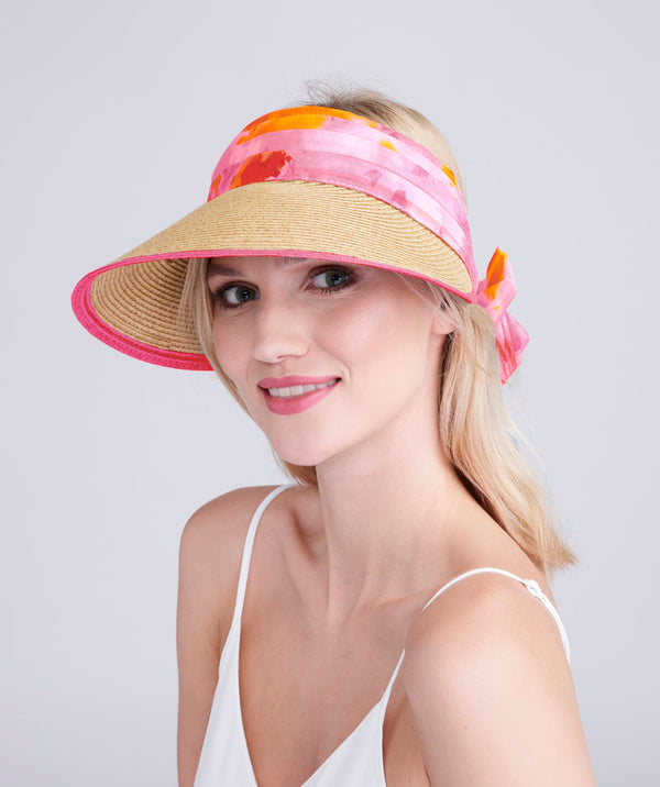 Natural/Fuchsia Chiffon Belt Visor with Striking Contrast Design