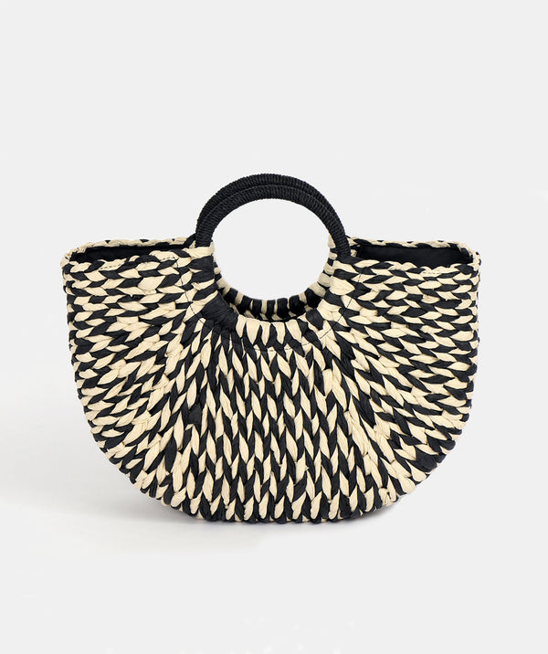 Checked Half Moon Rattan Bag