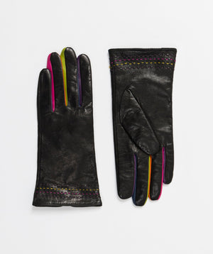 Ladies Black Leather Gloves with Coloured Fingers