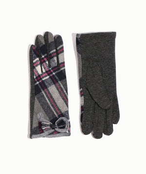 Grey Tartan Paisley Glove with Button Detail