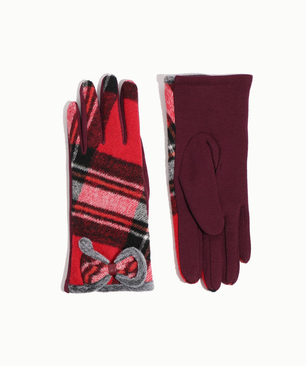 Red Tartan Faux Suede Glove with Button Detail