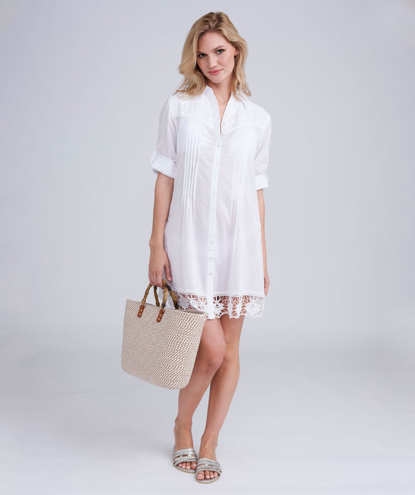 Ivory Crochet Midi Beach Dress with Lace-Up Neckline