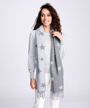 Two Tone Star Pattern Scarf - Silver Grey - Accessories, Silver/Grey, Scarf, Twilight, Winter Accessories