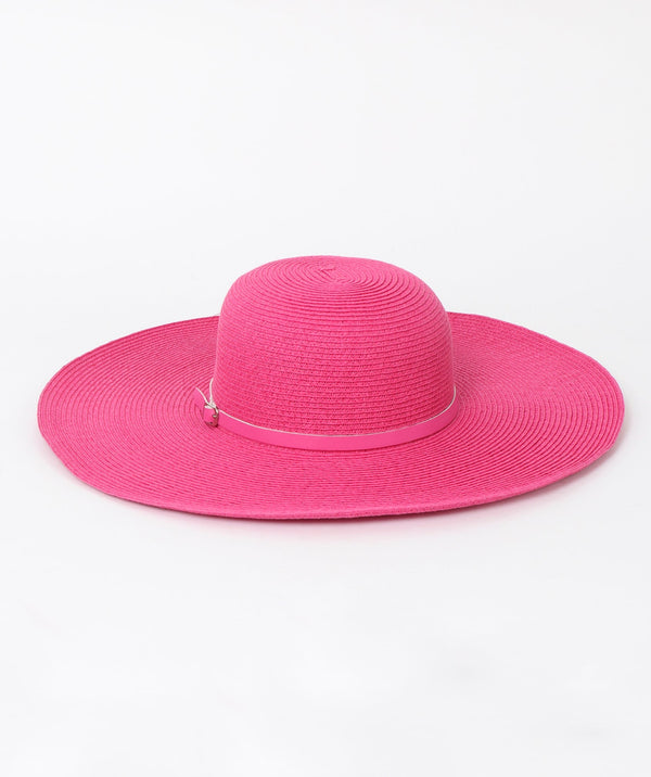 Fuchsia Wide Brim Floppy Hat with Faux Leather Belt