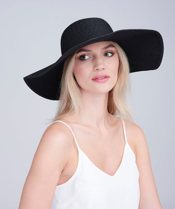 Black Wide Brim Floppy Hat with Faux Leather Belt