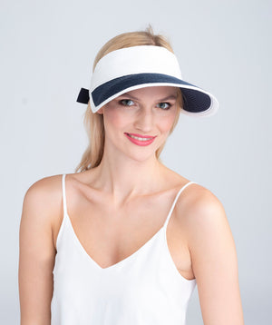 Navy and White Two-Tone Straw Visor with UPF 50 Sun Protection