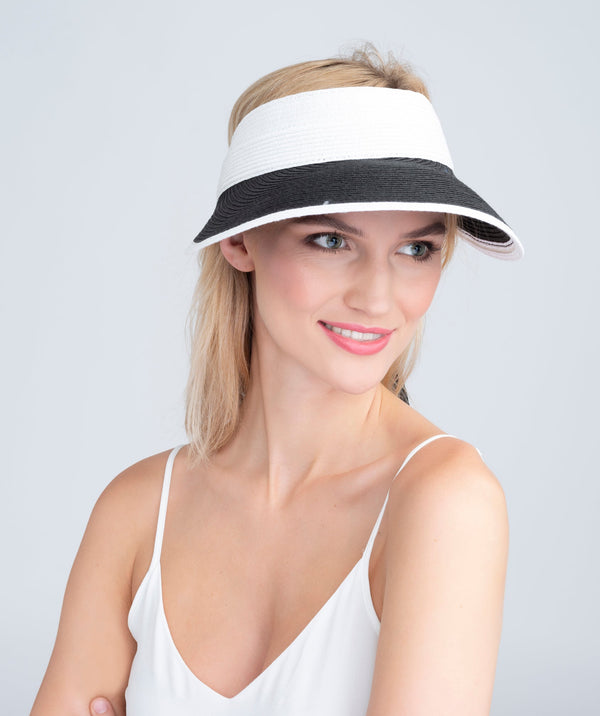 Black and White Two-Tone Straw Visor with UPF 50 Sun Protection