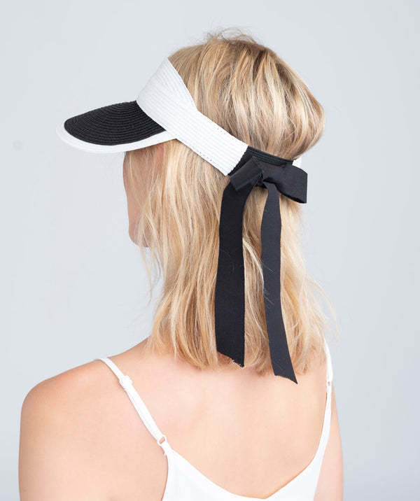 Black and White Two-Tone Straw Visor with UPF 50 Sun Protection