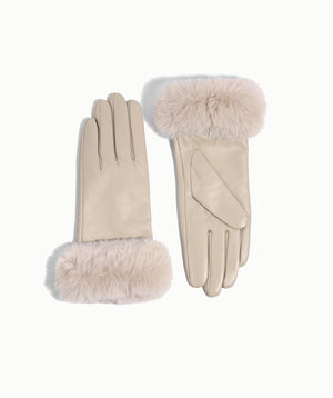 Stone Leather Gloves with Faux Fur Cuff and Lining