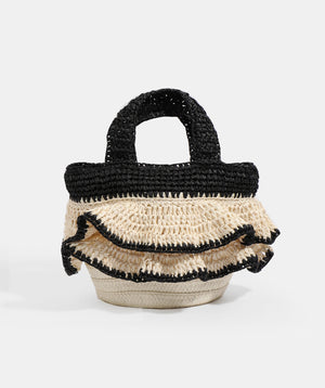 Sand/Black Ruffle Detail Bag with Crossbody Strap