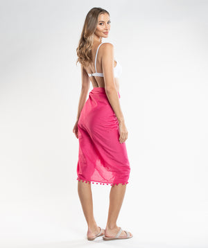 Hot Pink Lightweight Cotton Sarong with Pom-Pom Edging