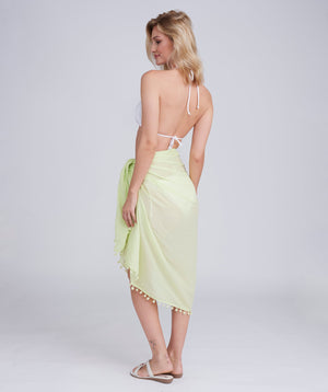 Lime Lightweight Cotton Sarong with Pom-Pom Edging