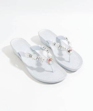 Silver Wedged Embellished Sandals with Non-Slip Sole