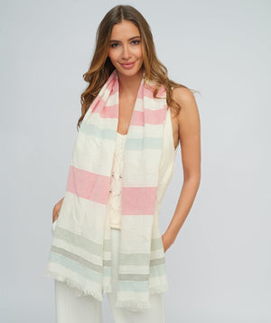 Striped Spring Scarf - Baby Pink