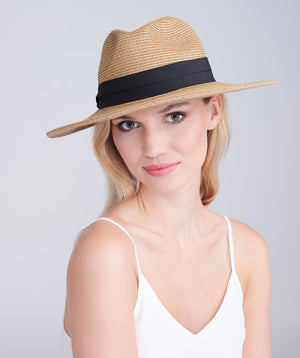 Tan Straw Fedora Hat with Contrast Trim