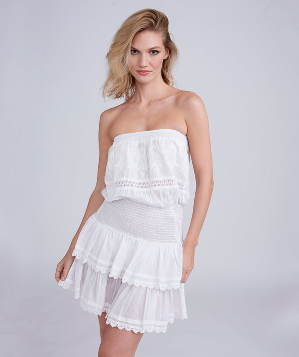 White Lace Midi Length Beach Dress with Bandeau Top.