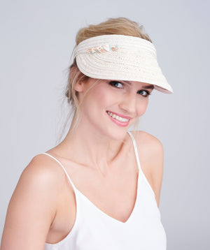 Blush Visor with Shell Bead Embellishment and Paper Straw