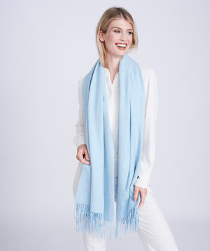 Blue Oversized Willow Scarf with Raw Edges and Soft Texture