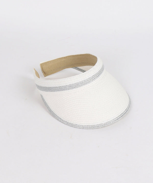 White Straw Sun Visor with Silver Metallic Stripe