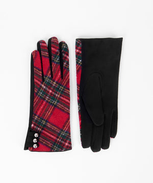 Red Tartan Print Gloves with Warm Lining