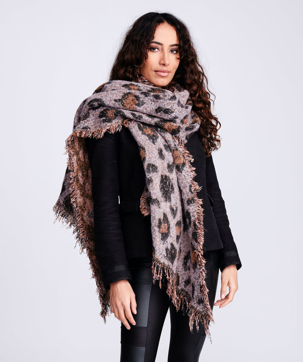 Blush Leopard Print Scarf with Sequin Embellishment