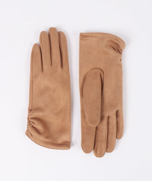 Camel Suede Gloves with Signature Soft Lining and Ruched Wrist