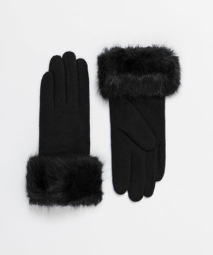 Black Faux Fur Cuff Gloves with Touchscreen Capability