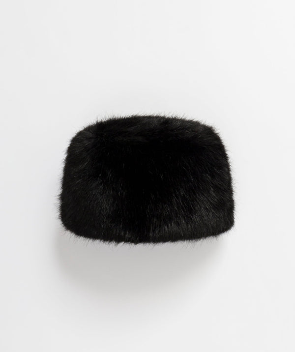 Black Plush Faux Fur French Beret Hat