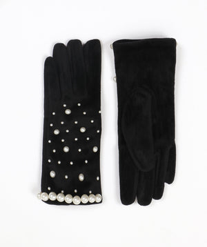 Black Velvet Gloves with Pearl Embellishments