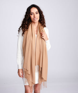 Taupe Pashmina Style Scarf with Fringe Detail
