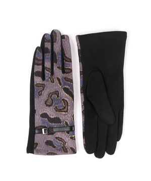 Blue Animal Print Gloves with Belt Embellishment