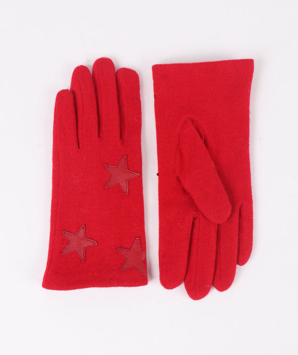 Red Patterned Wool Gloves with Warm Lining - One Size