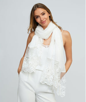 Wedding Scarf with Beads - White